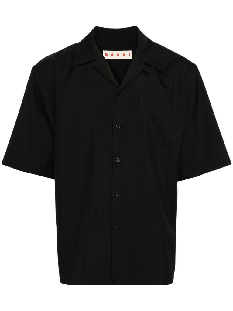 Black Cuban-collar Wool Shirt