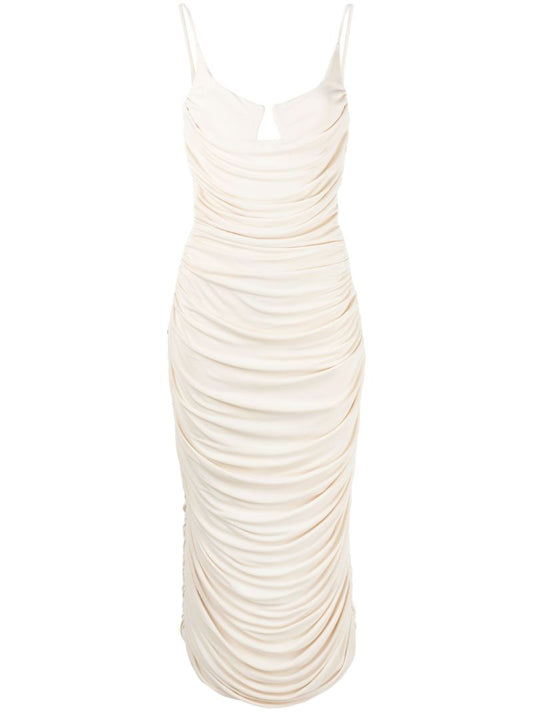 Neutral Sylvie Gathered Midi Dress