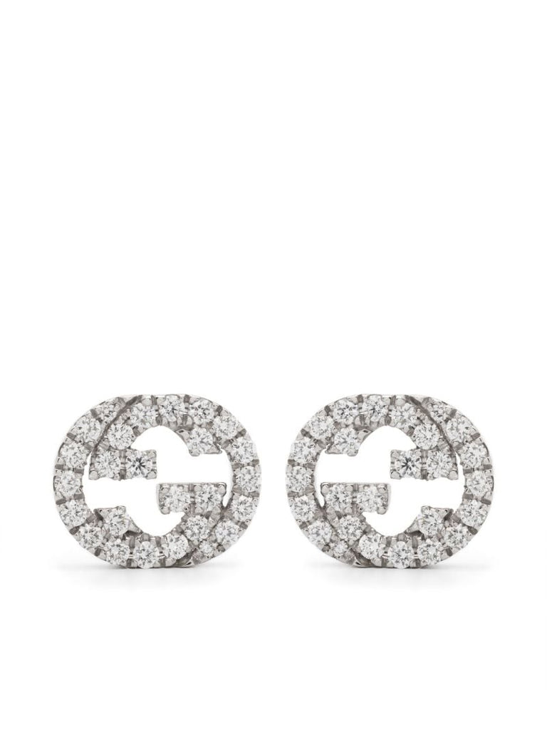 18k White Gold Interlocking G Diamond Earrings