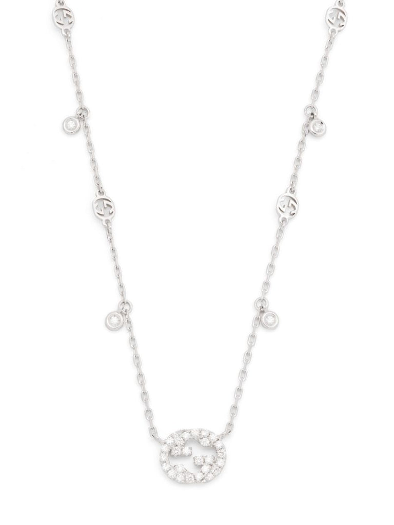 18k White Gold Interlocking G Diamond Necklace