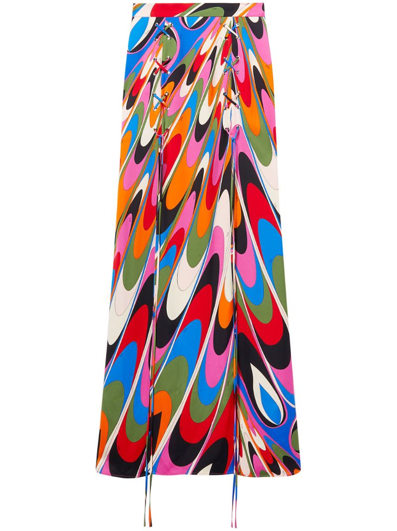 Blue Onde-print Maxi Skirt
