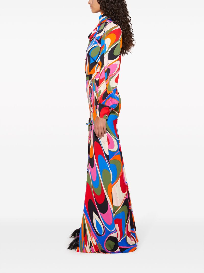Blue Onde-print Maxi Skirt