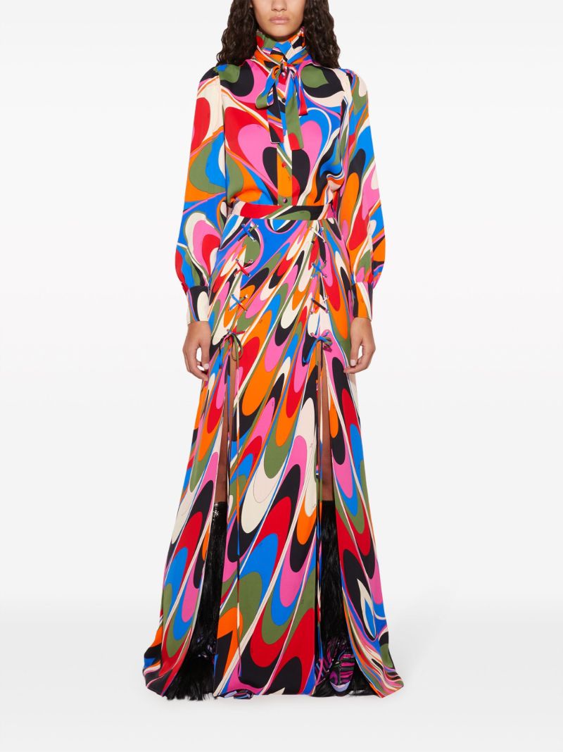 Blue Onde-print Maxi Skirt