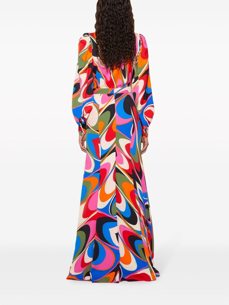 Blue Onde-print Maxi Skirt