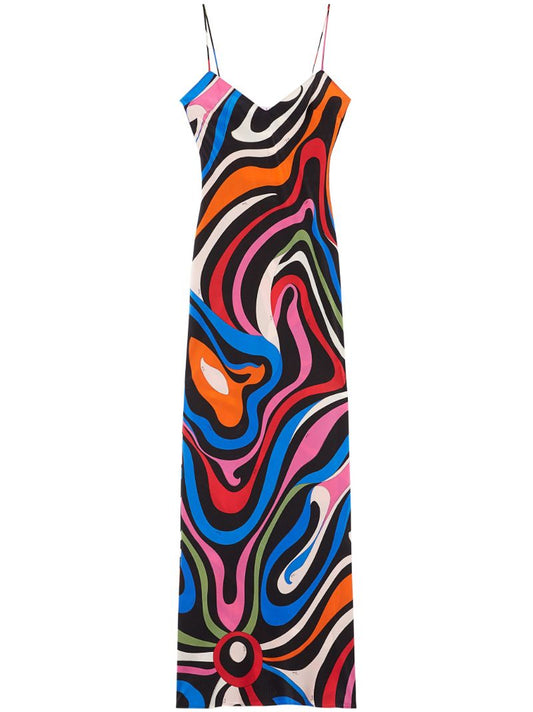 Orange Marmo-print Silk Maxi Dress