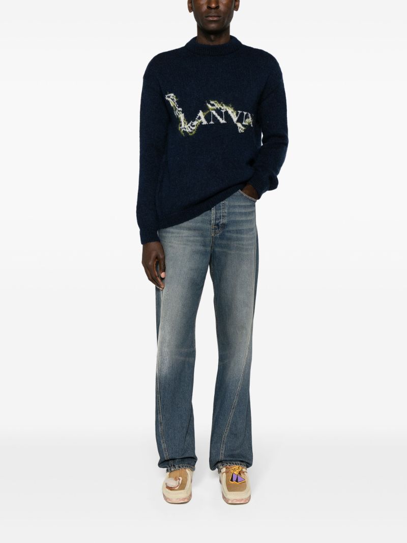 Blue Whiskering-effect Straight-leg Jeans