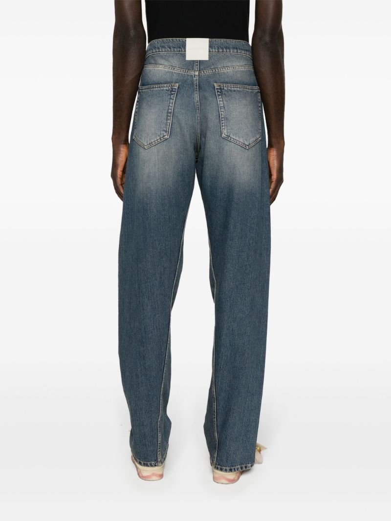 Blue Whiskering-effect Straight-leg Jeans