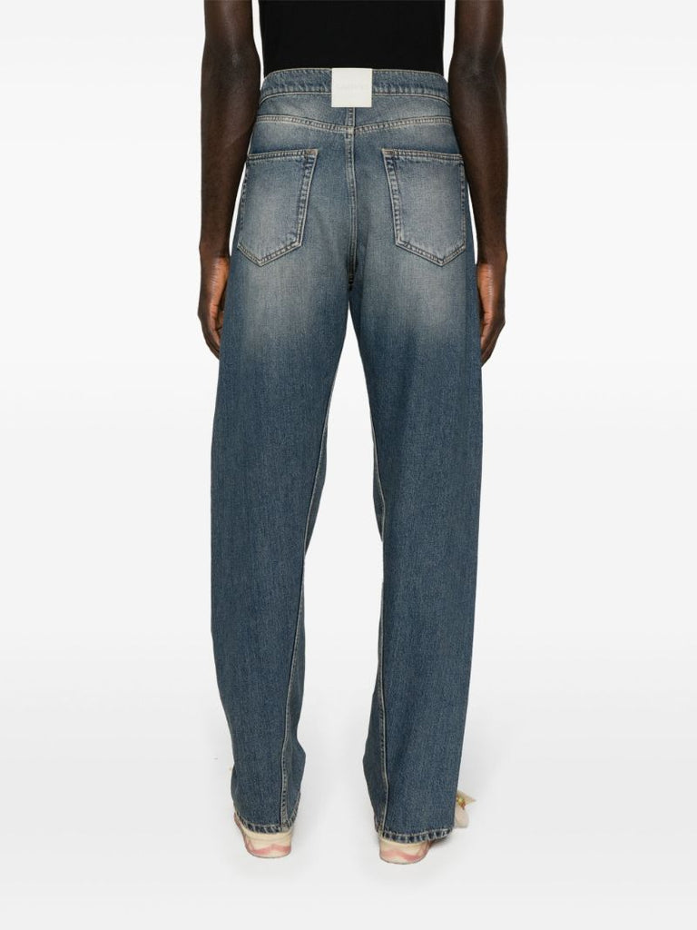 Blue Whiskering-effect Straight-leg Jeans