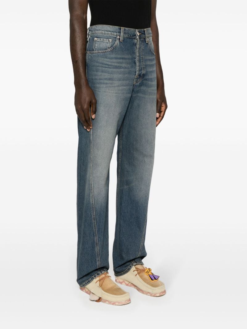 Blue Whiskering-effect Straight-leg Jeans