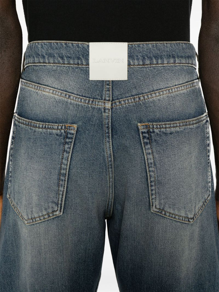 Blue Whiskering-effect Straight-leg Jeans