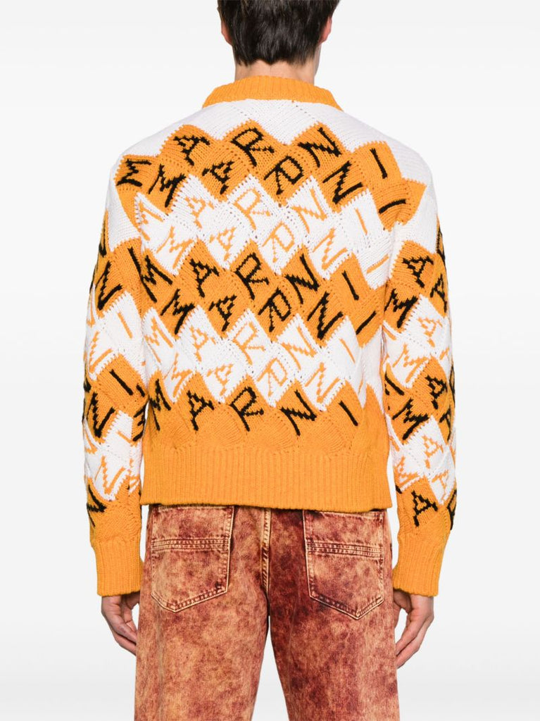 Orange Logo-intarsia Virgin Wool Sweater