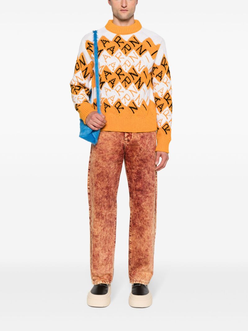 Orange Logo-intarsia Virgin Wool Sweater