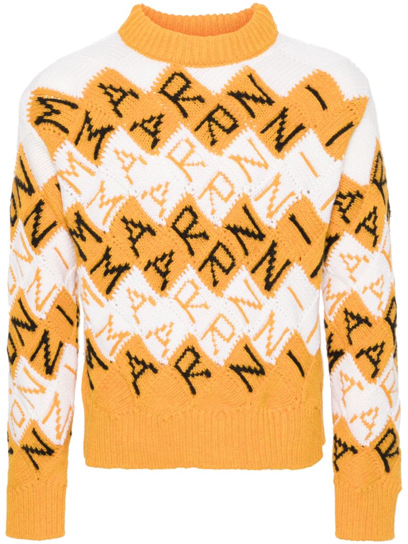 Orange Logo-intarsia Virgin Wool Sweater