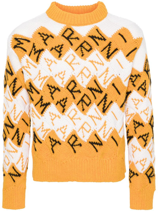 Orange Logo-intarsia Virgin Wool Sweater