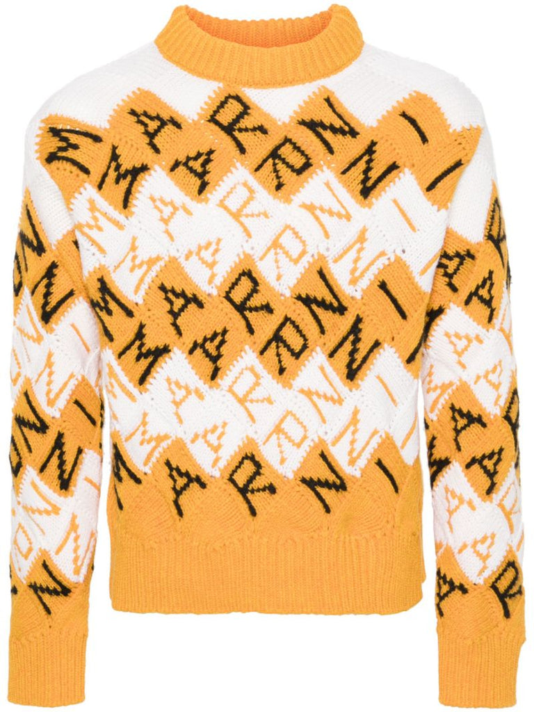 Orange Logo-intarsia Virgin Wool Sweater