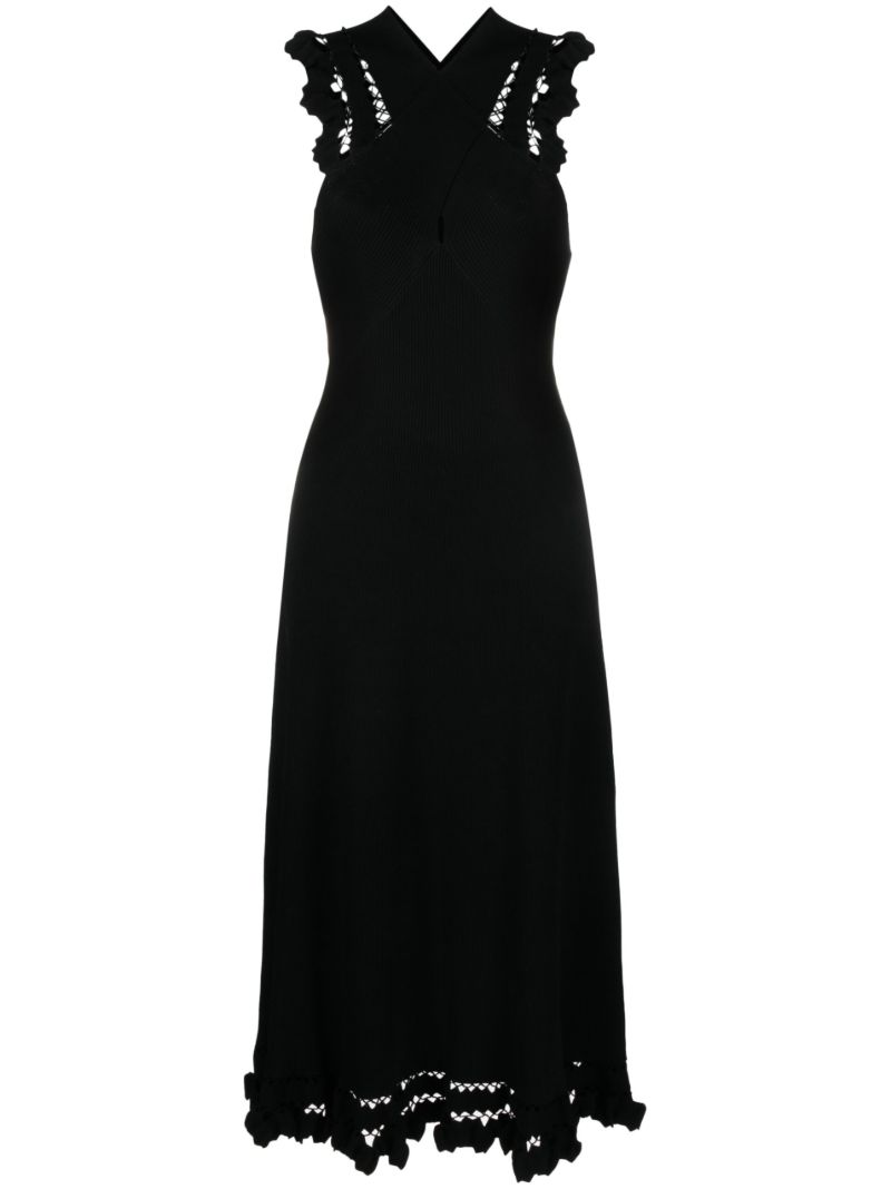 Black Fiora Ruffled Midi Dress