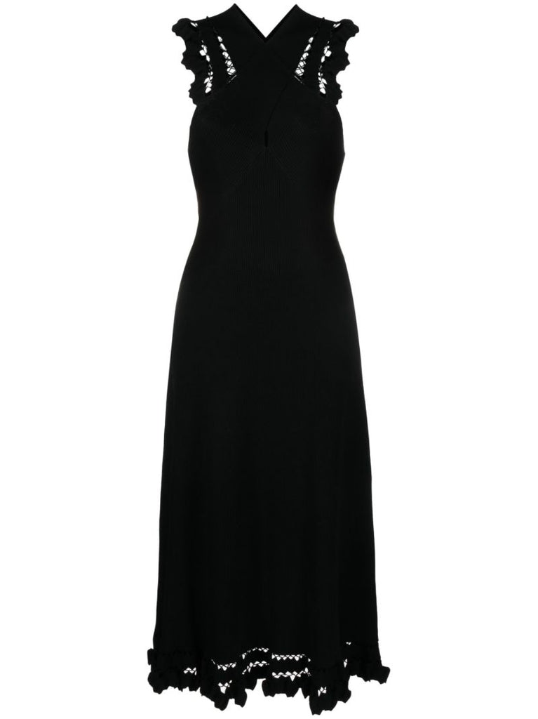 Black Fiora Ruffled Midi Dress