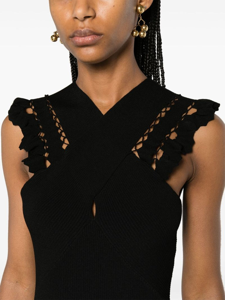 Black Fiora Ruffled Midi Dress