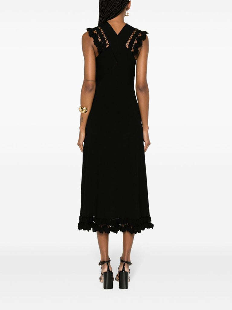 Black Fiora Ruffled Midi Dress