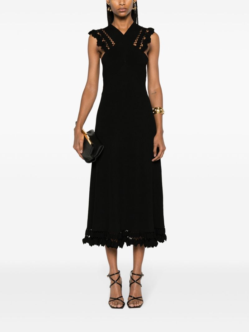 Black Fiora Ruffled Midi Dress