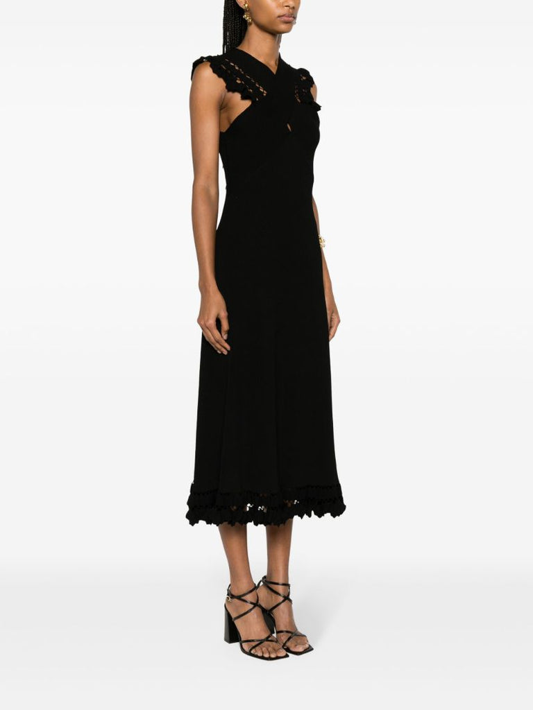 Black Fiora Ruffled Midi Dress