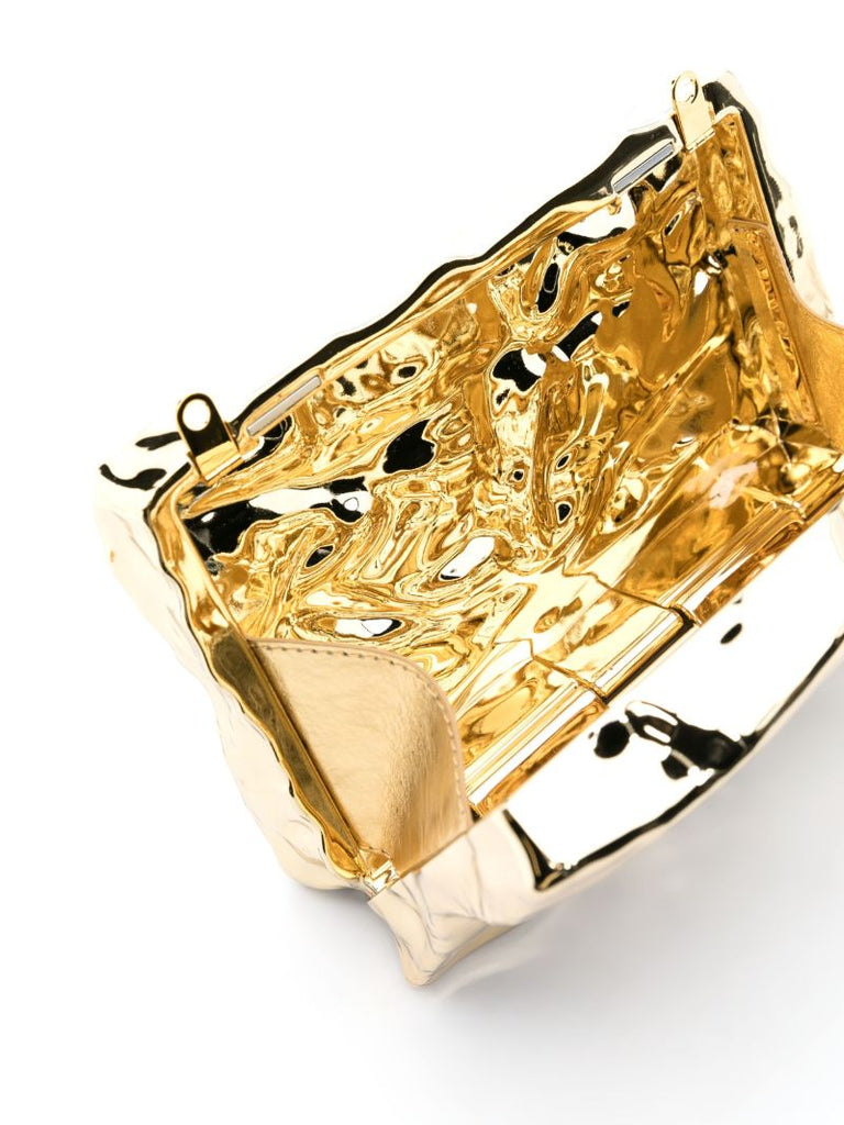 Gold-tone Crushed Metal Clutch Bag