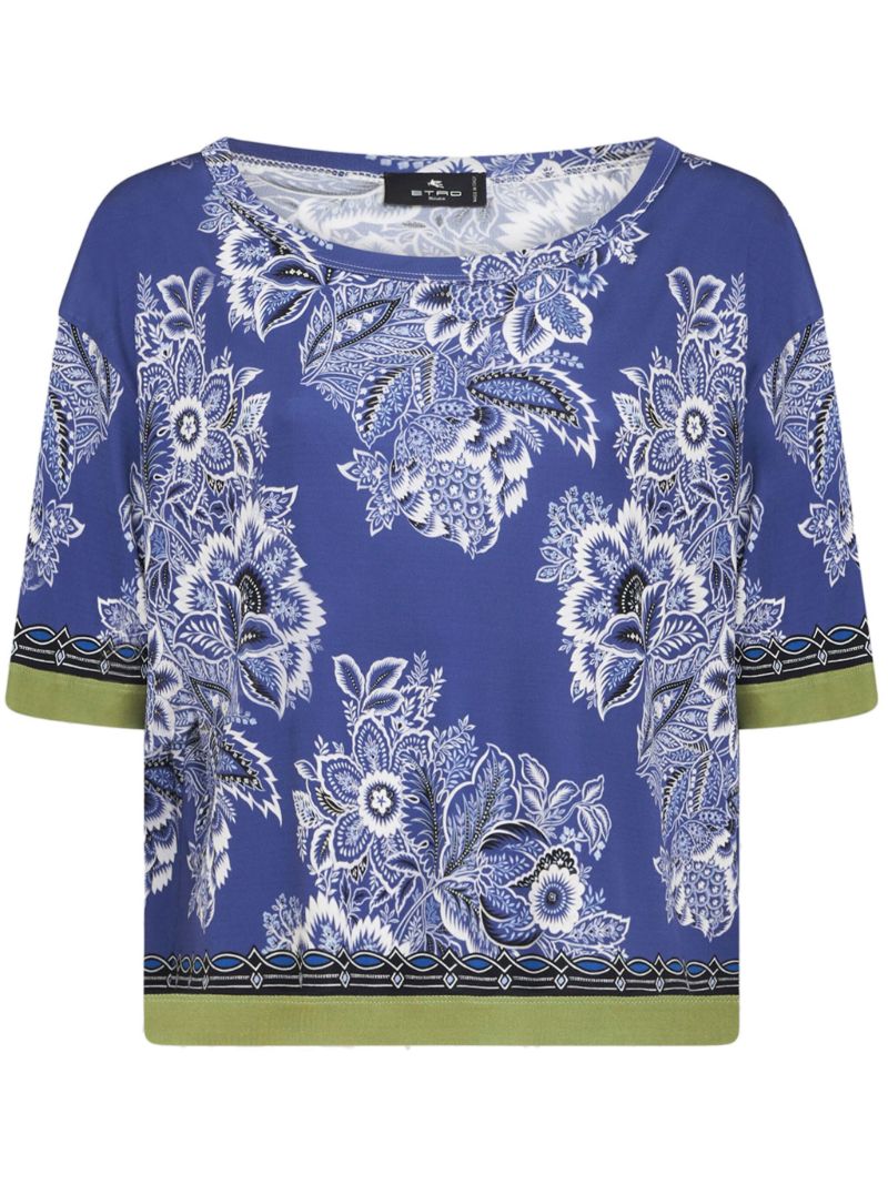Blue Floral-print T-shirt