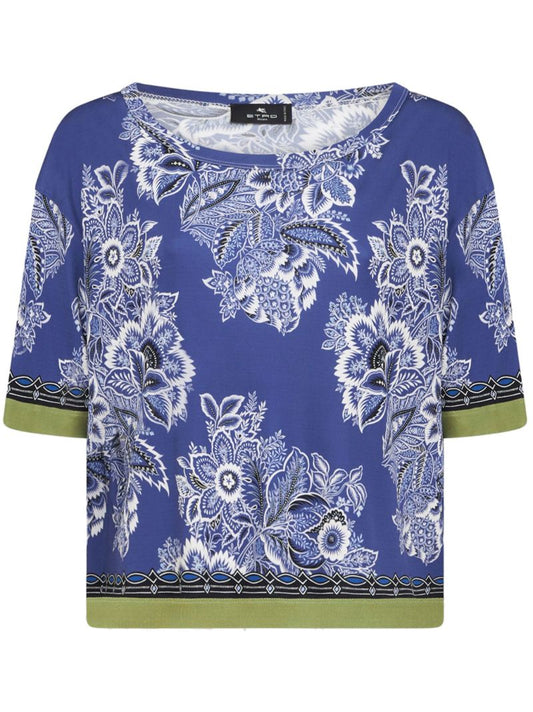 Blue Floral-print T-shirt