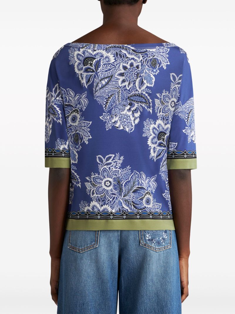 Blue Floral-print T-shirt