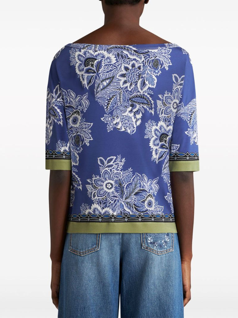 Blue Floral-print T-shirt
