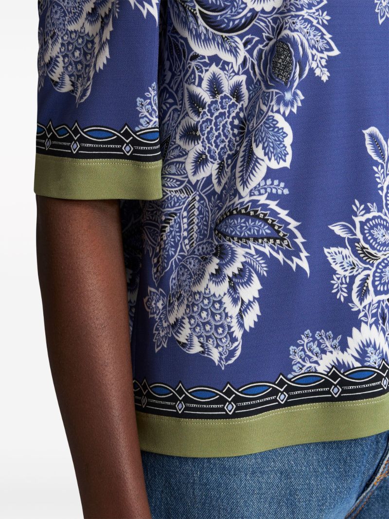 Blue Floral-print T-shirt