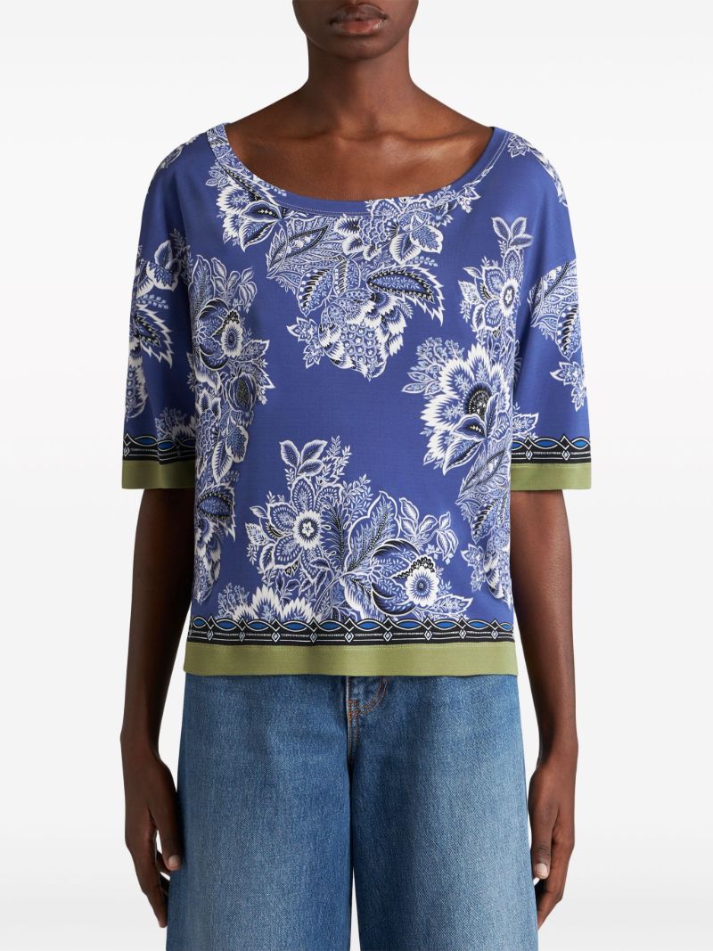Blue Floral-print T-shirt