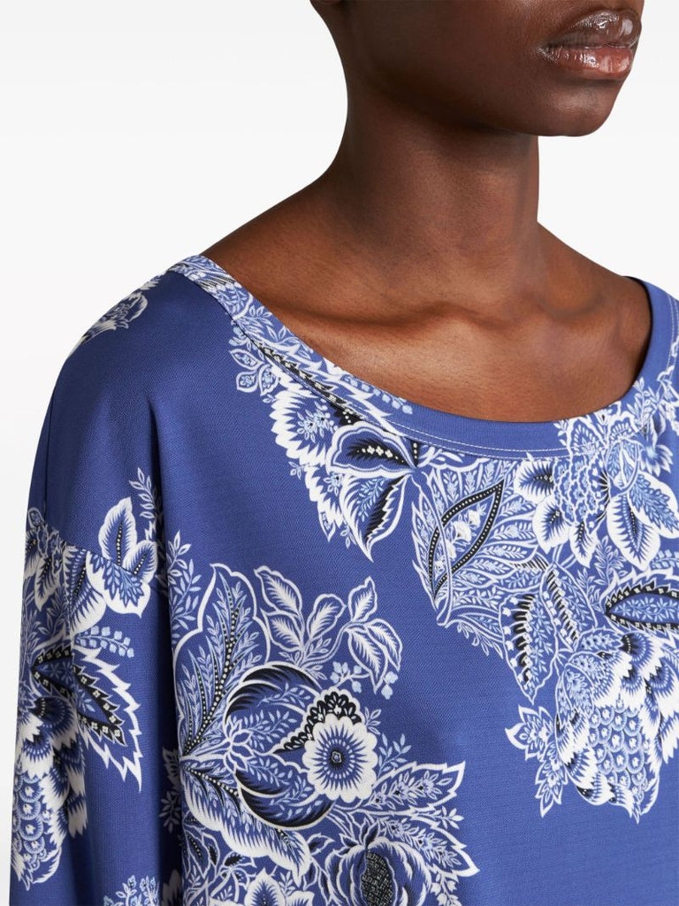 Blue Floral-print T-shirt