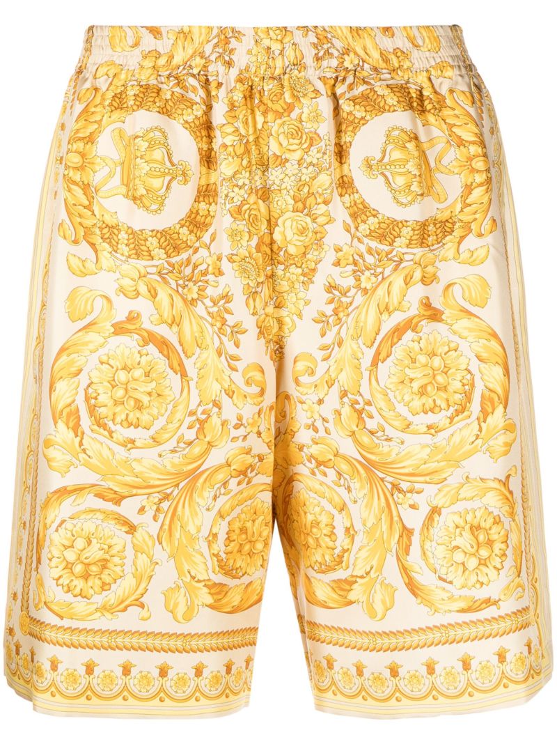 Yellow Barocco-print Silk Shorts