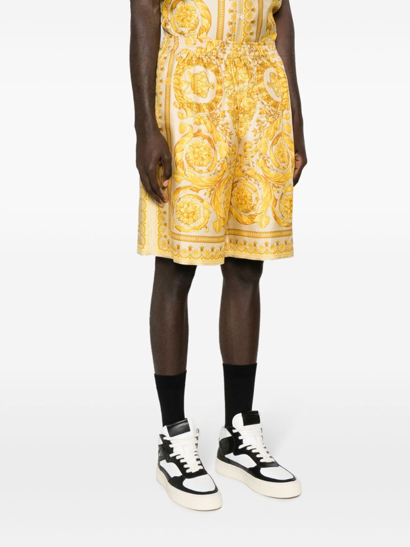 Yellow Barocco-print Silk Shorts