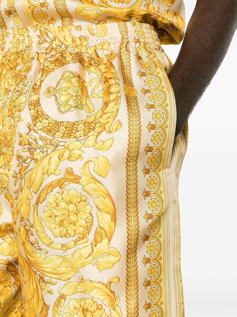 Yellow Barocco-print Silk Shorts