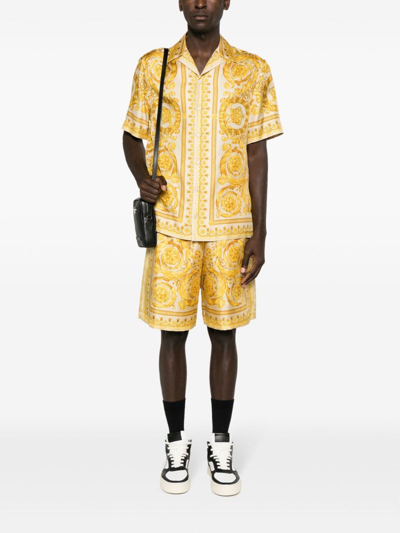 Yellow Barocco-print Silk Shorts