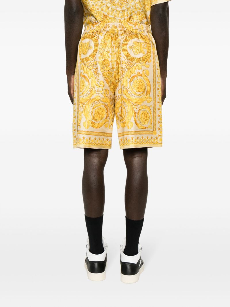 Yellow Barocco-print Silk Shorts
