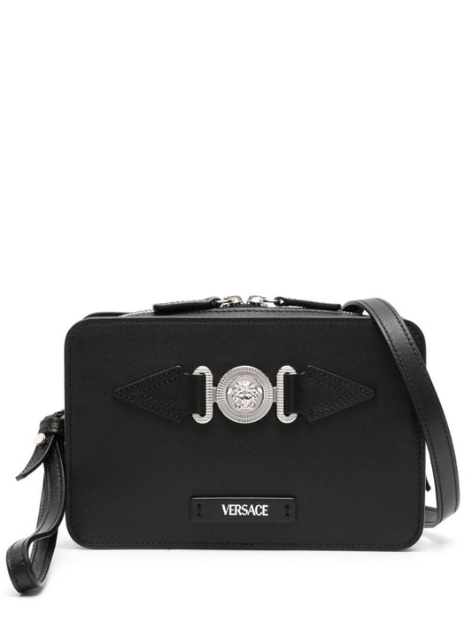 Black Medusa Biggie Small Leather Messenger Bag