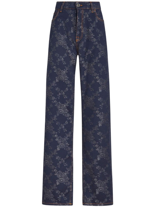 Blue Floral-jacquard Jeans