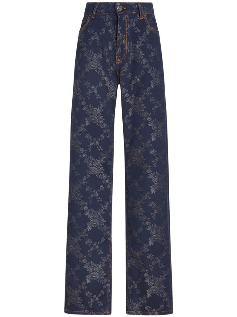 Blue Floral-jacquard Jeans