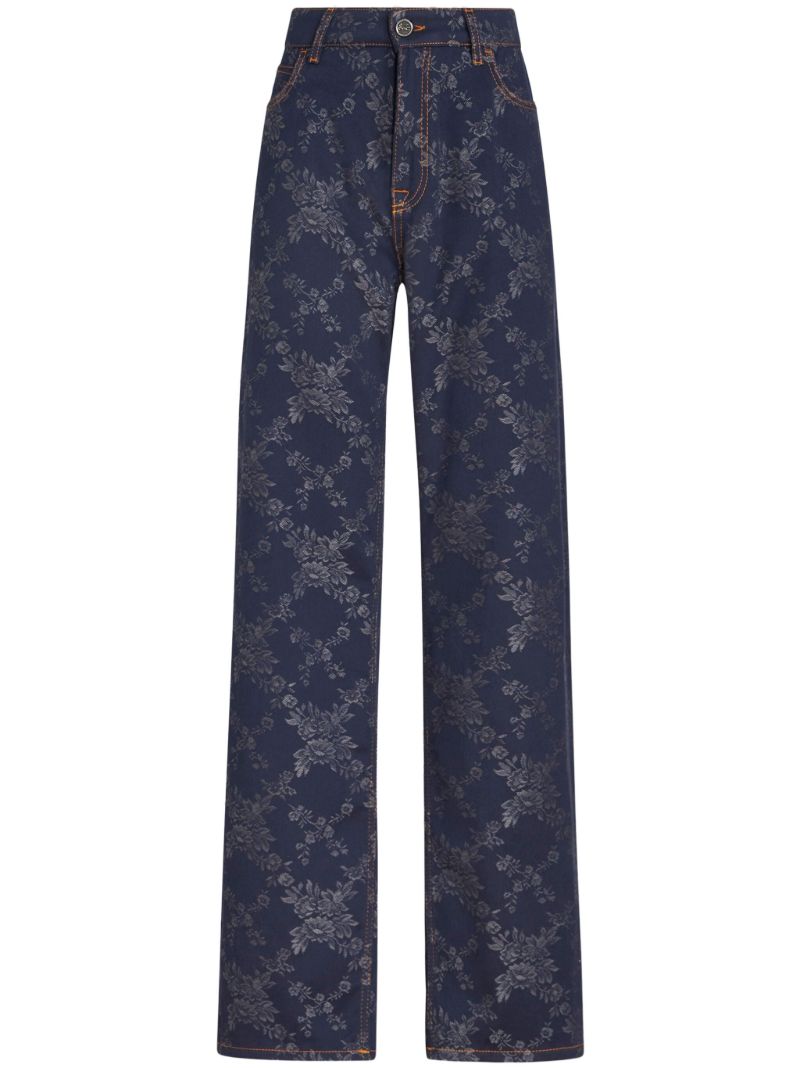 Blue Floral-jacquard Jeans