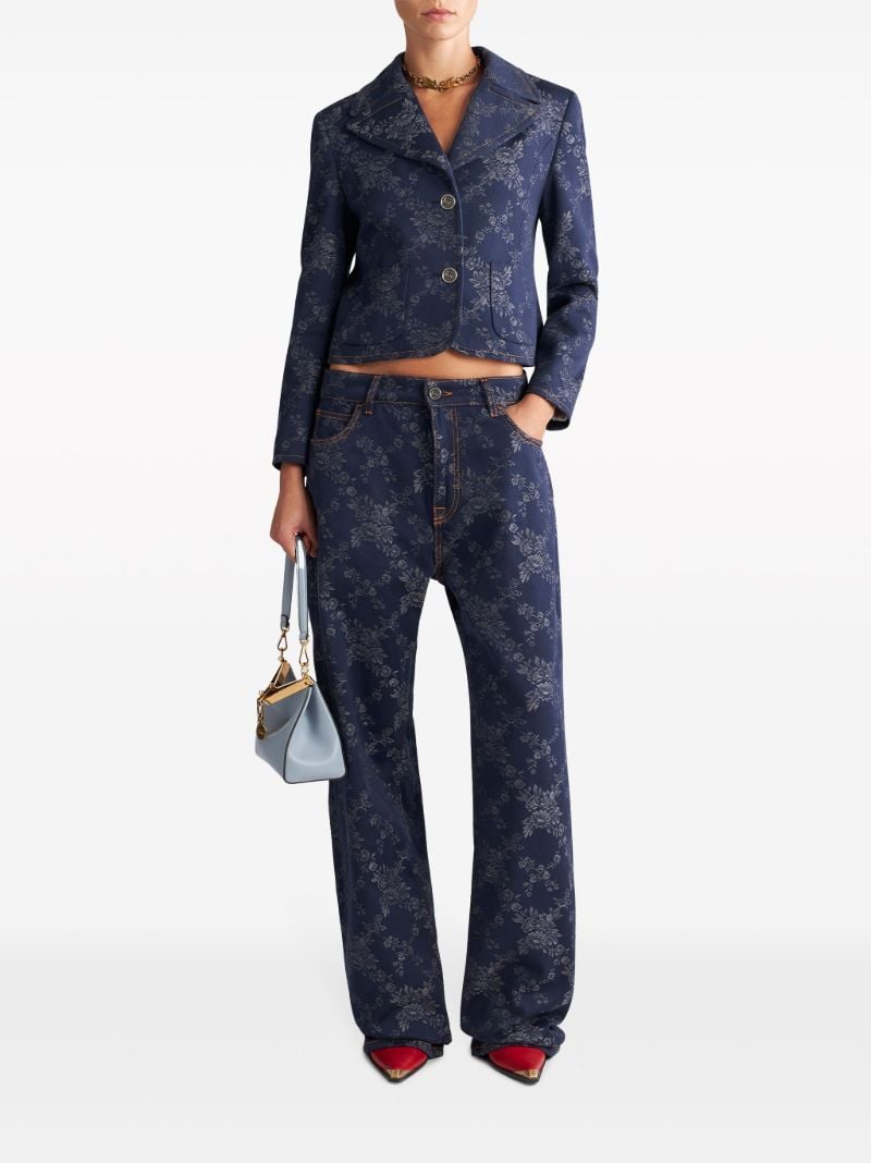 Blue Floral-jacquard Jeans