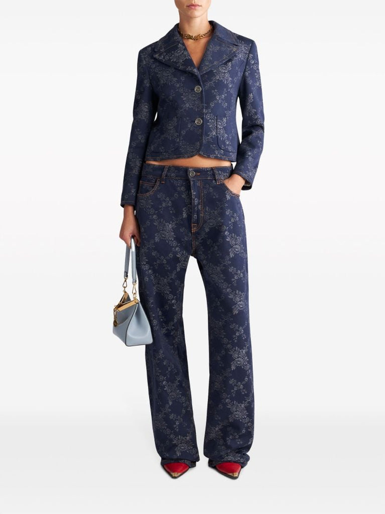Blue Floral-jacquard Jeans