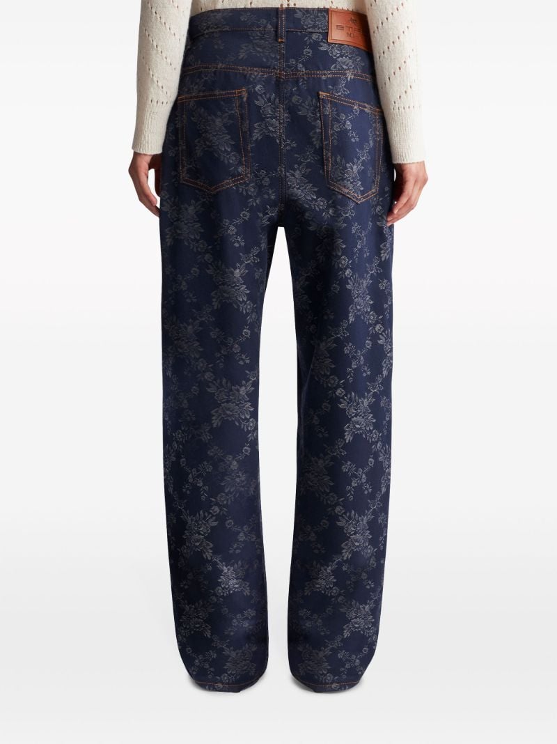 Blue Floral-jacquard Jeans