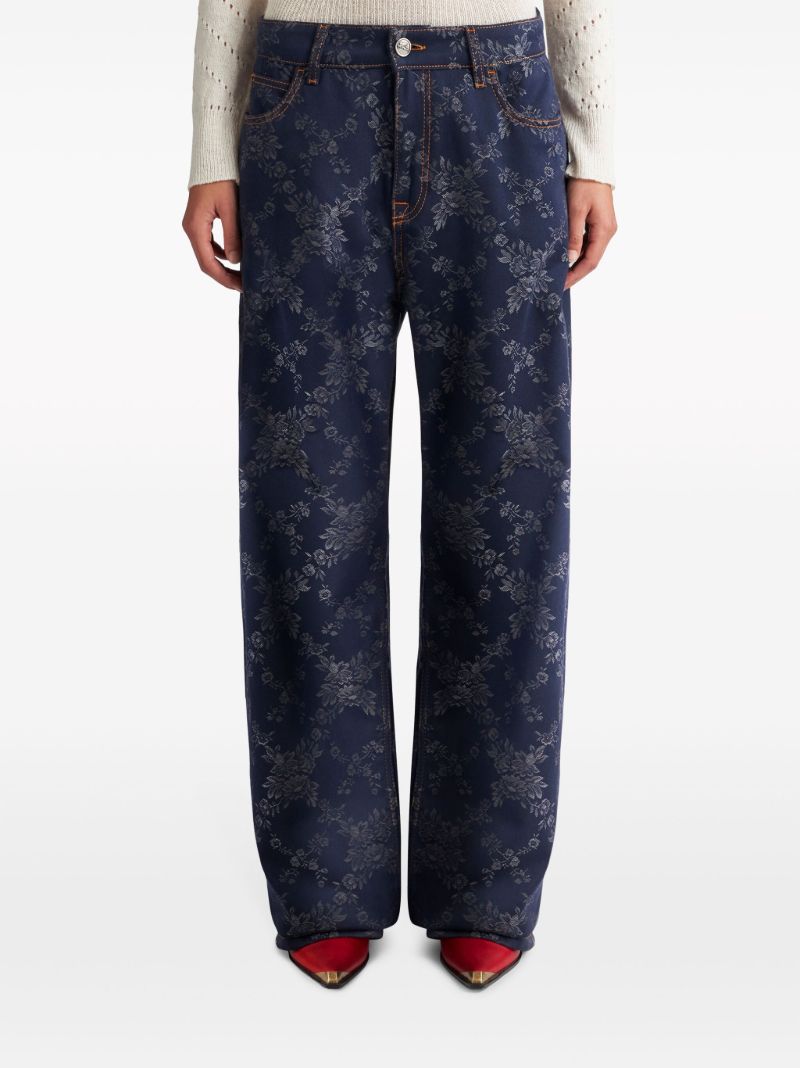 Blue Floral-jacquard Jeans