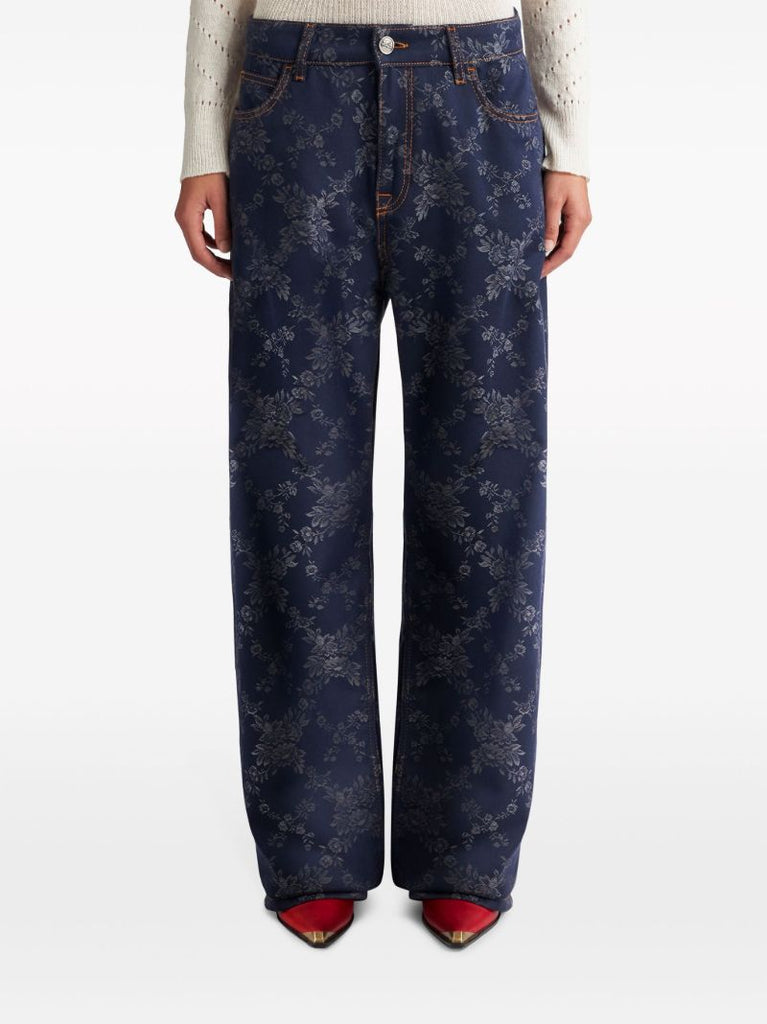 Blue Floral-jacquard Jeans