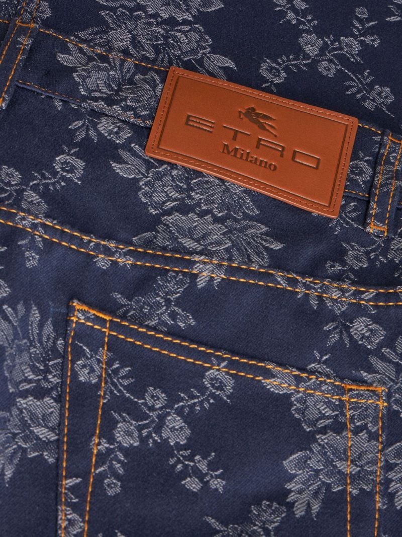Blue Floral-jacquard Jeans