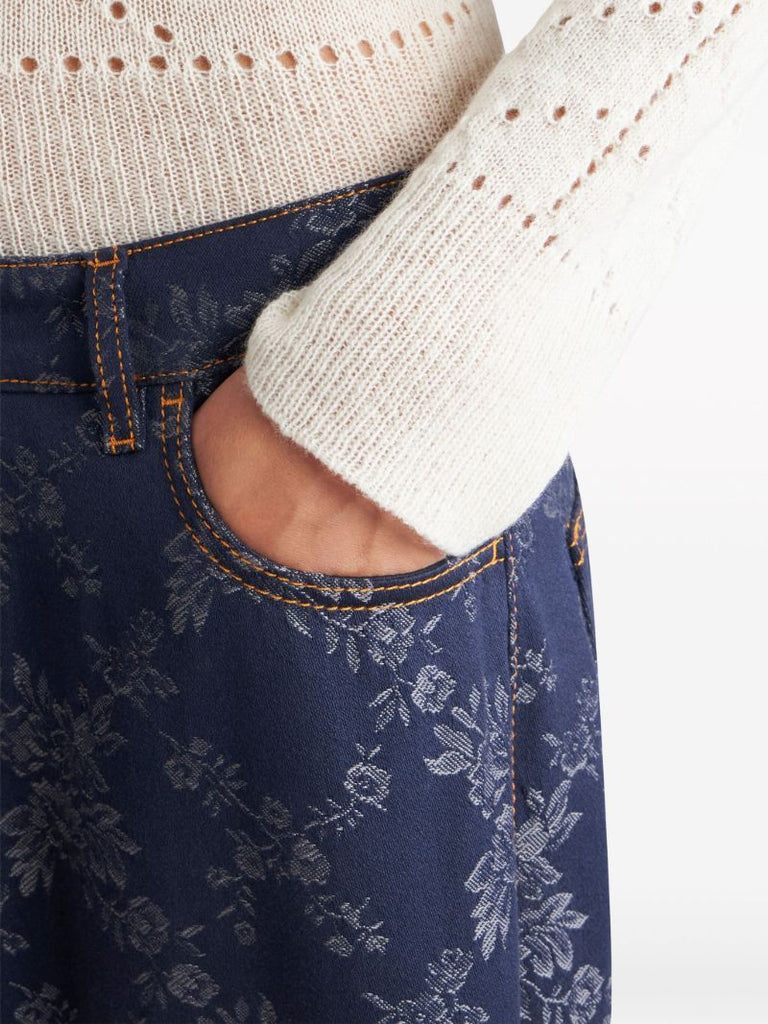 Blue Floral-jacquard Jeans