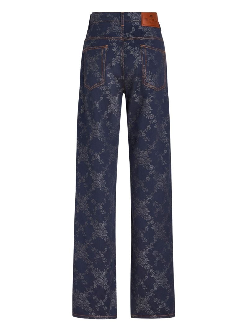 Blue Floral-jacquard Jeans